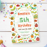 Personalised Bug & Insect Birthday Party Invitation – Watercolour Ladybirds & Bees Oval Frame - insect birthday, insect