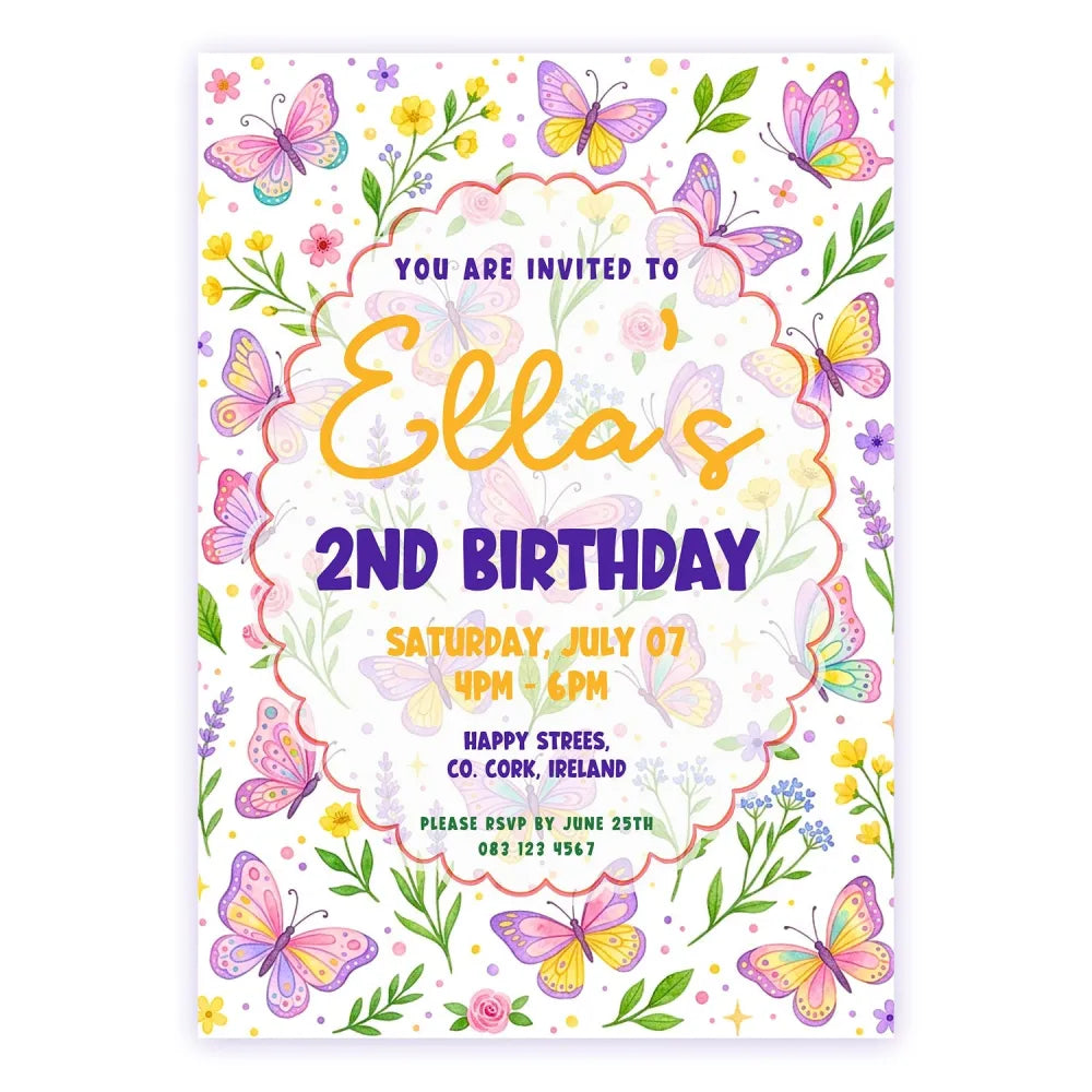 Personalised Butterfly Garden Birthday Party Invitation Cards - butterfly garden birthday, butterfly garden, garden