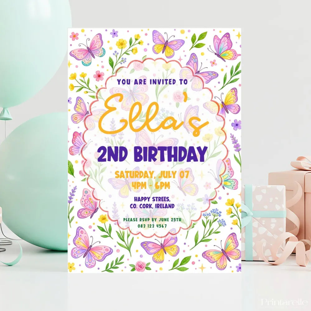 Personalised Butterfly Garden Birthday Party Invitation Cards - butterfly garden birthday, butterfly garden, garden