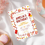 Personalised Carnival Birthday Party Invitation – Bunting Popcorn & Big Top Tent Design - carnival birthday,