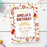 Personalised Carnival Birthday Party Invitation – Bunting Popcorn & Big Top Tent Design - carnival birthday,