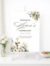 Personalised Chalice & Flowers Confirmation Welcome Sign - Party Decor - Printarelle