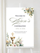 Personalised Chalice & Flowers Confirmation Welcome Sign - Party Decor - Printarelle