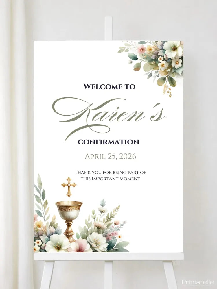 Personalised Chalice & Flowers Confirmation Welcome Sign - Party Decor - Printarelle