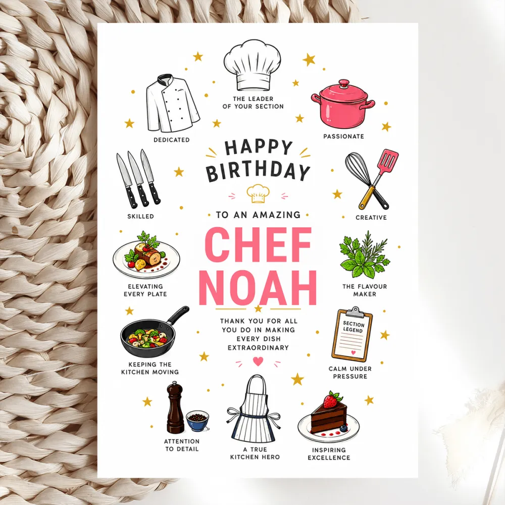 Personalised Chef de Partie Birthday Card - personalised chef, birthday card, partie birthday card, plated dish, partie