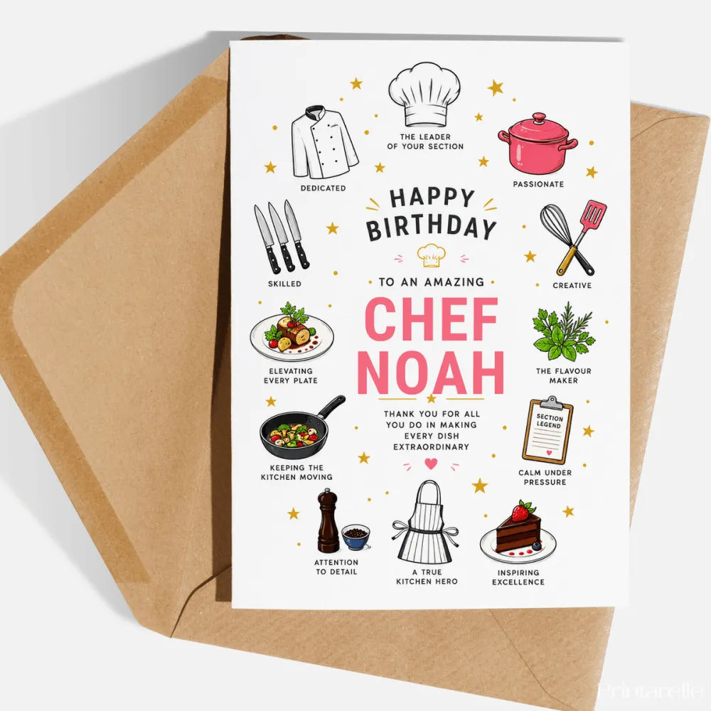 Personalised Chef de Partie Birthday Card - personalised chef, birthday card, partie birthday card, plated dish, partie