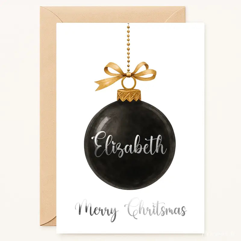 Personalised Christmas Bauble Card - Black - Greeting Card