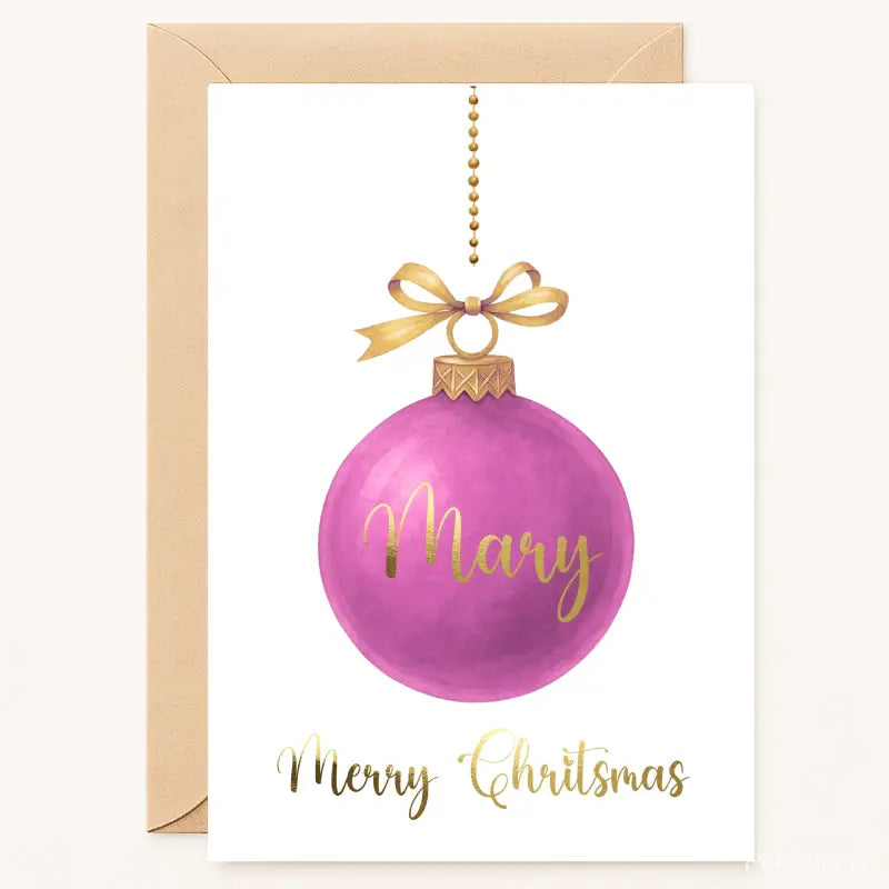 Personalised Christmas Bauble Card - Pink - Greeting Card
