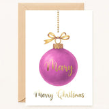 Personalised Christmas Bauble Card - Pink - Greeting Card