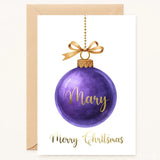 Personalised Christmas Bauble Card - Purple - Greeting Card