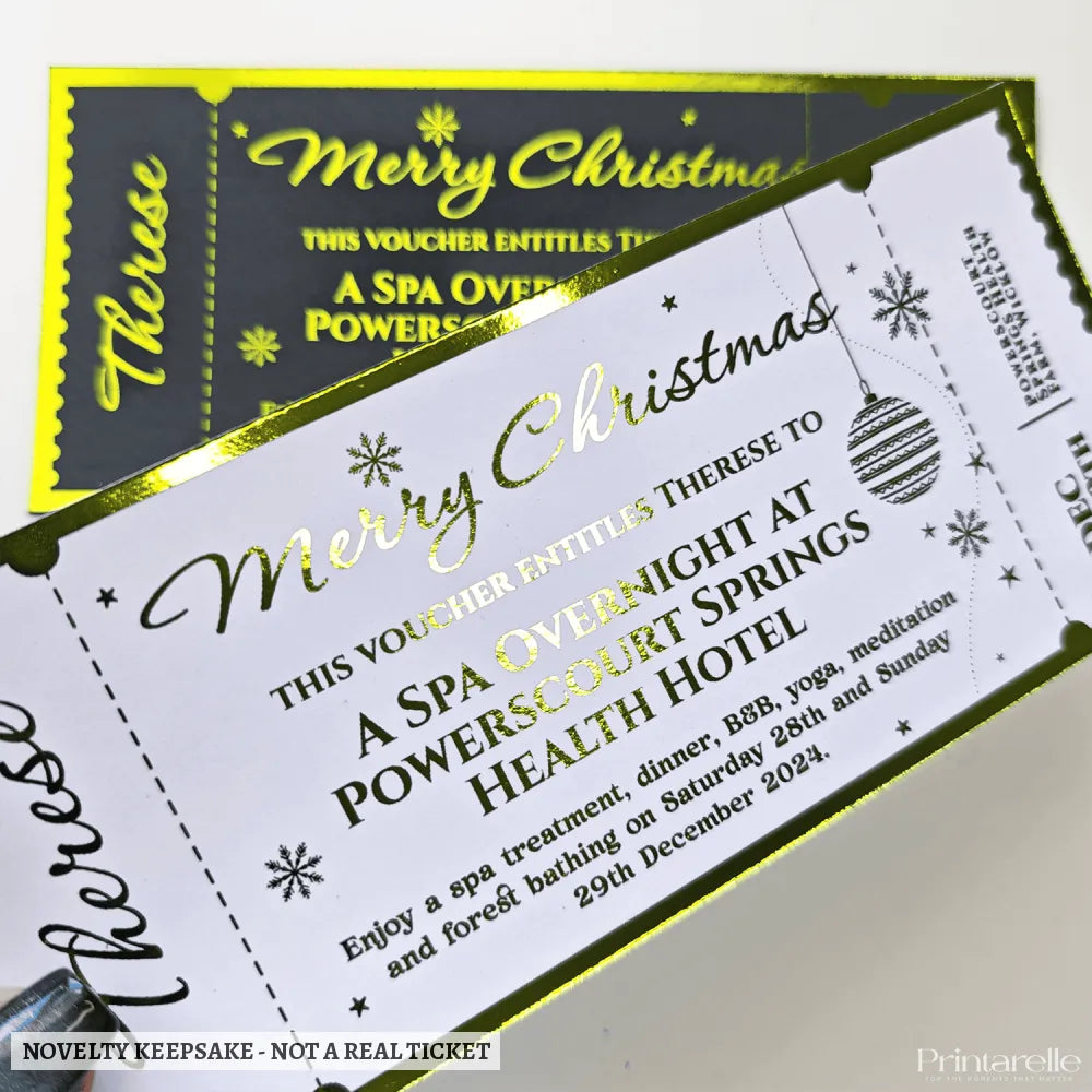 Personalised Christmas Foil Ticket Gift Voucher - personalised christmas foil ticket, shimmering foil finish, christmas