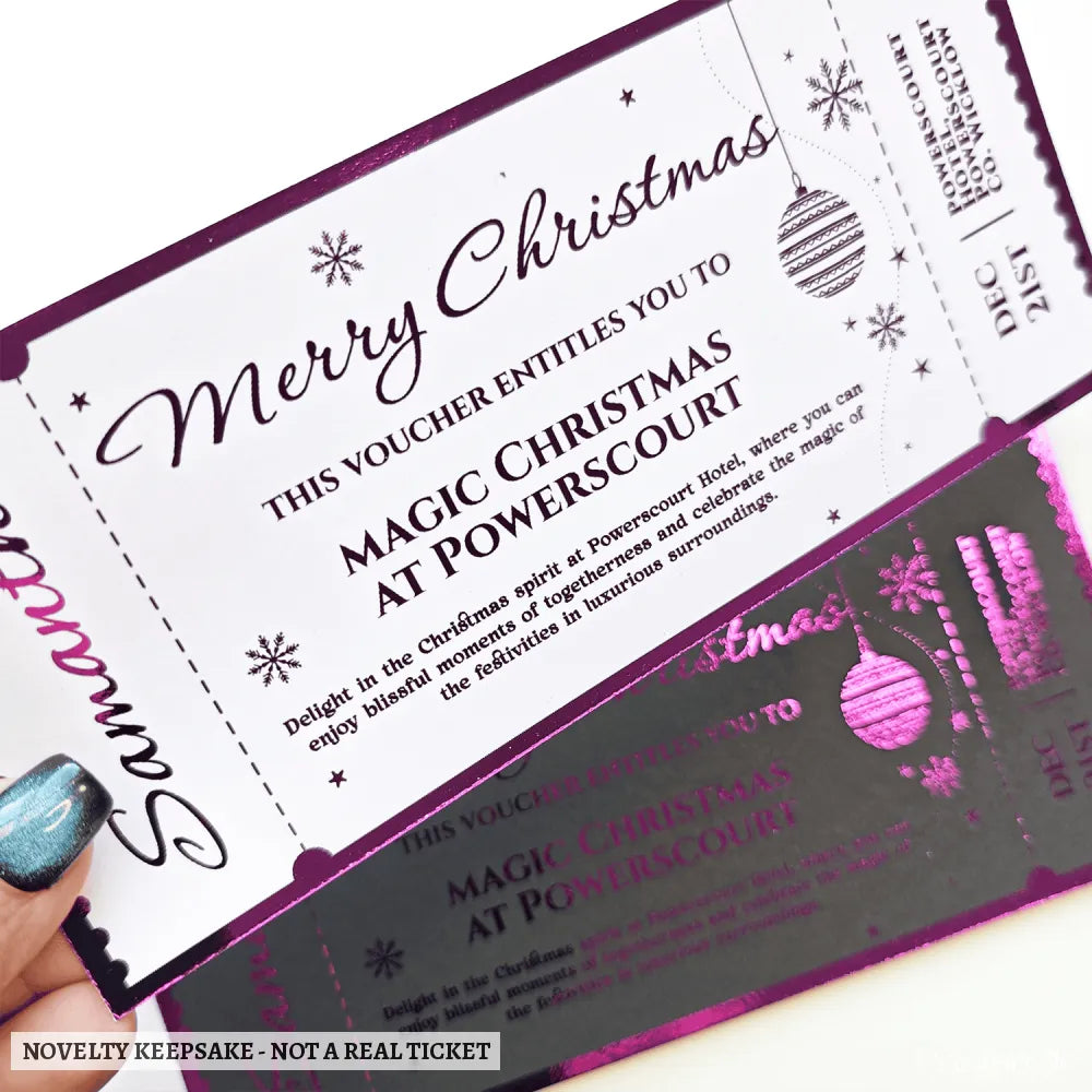 Personalised Christmas Foil Ticket Gift Voucher - personalised christmas foil ticket, shimmering foil finish, christmas