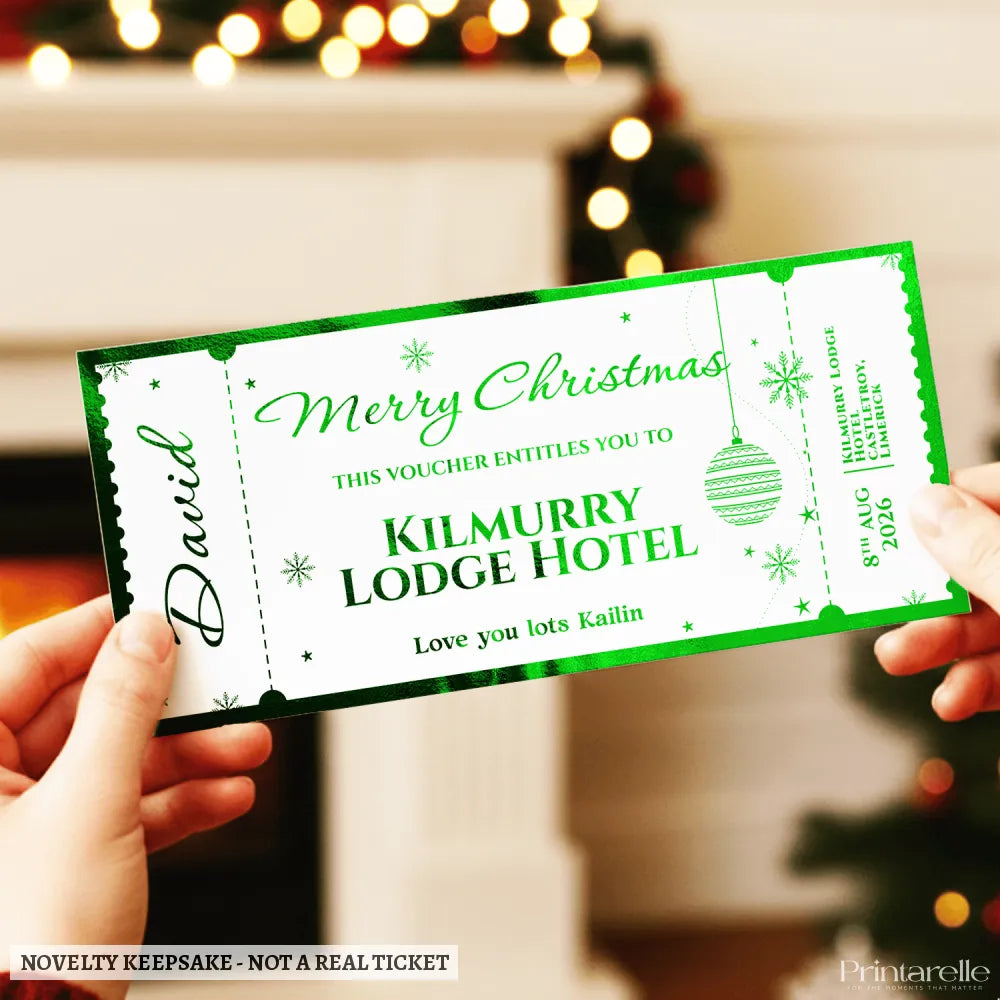 Personalised Christmas Foil Ticket Gift Voucher - personalised christmas foil ticket, shimmering foil finish, christmas