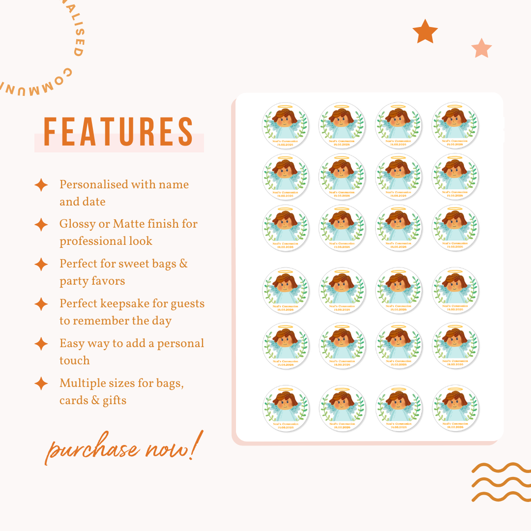 Personalised Communion Stickers - Girl Angel - Stickers - Printarelle