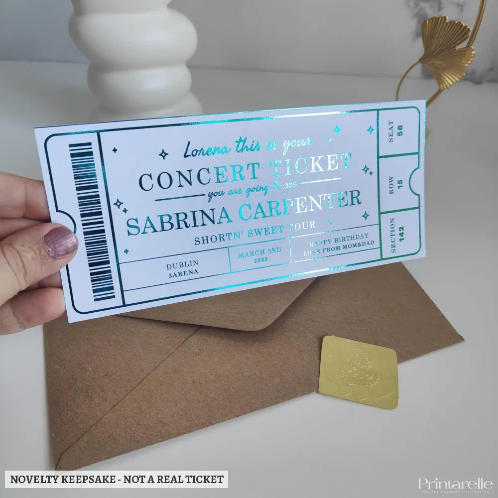 Concert Surprise Foil Ticket | Personalised Music Keepsake - personalised foil concert, foil concert ticket, music