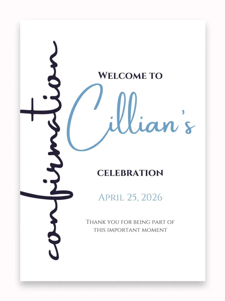Personalised Confirmation Calligraphy Welcome Sign - Party Decor - Printarelle