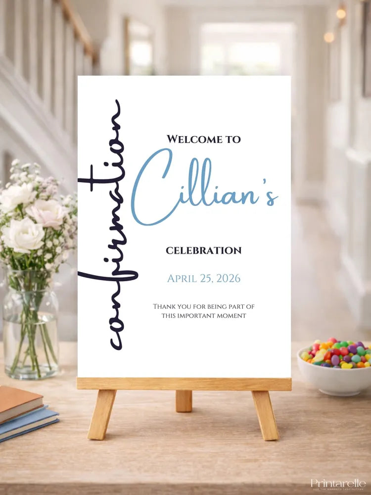 Personalised Confirmation Calligraphy Welcome Sign - Party Decor - Printarelle
