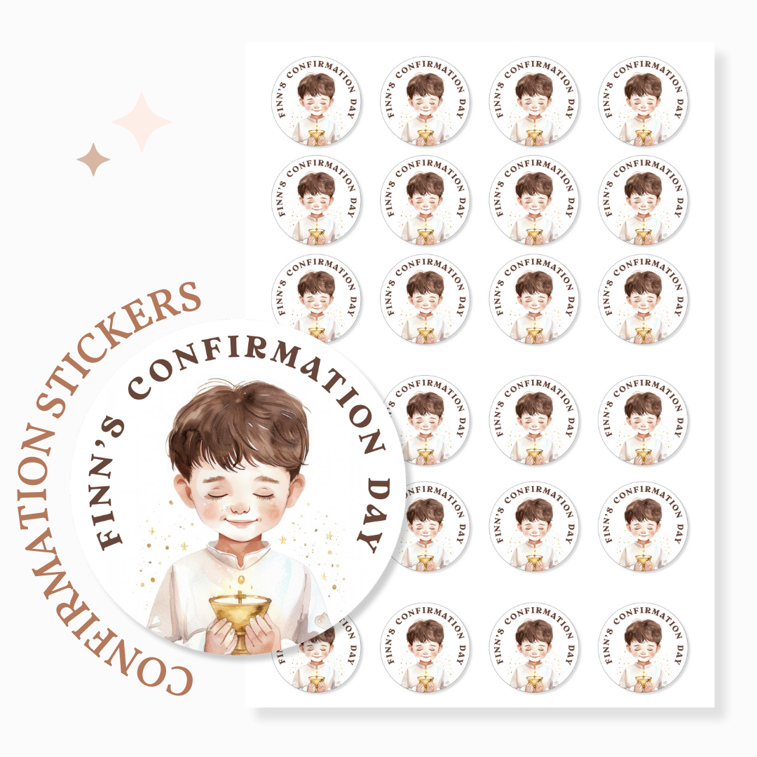 Personalised Confirmation Stickers - Boy with Chalice - Stickers - Printarelle