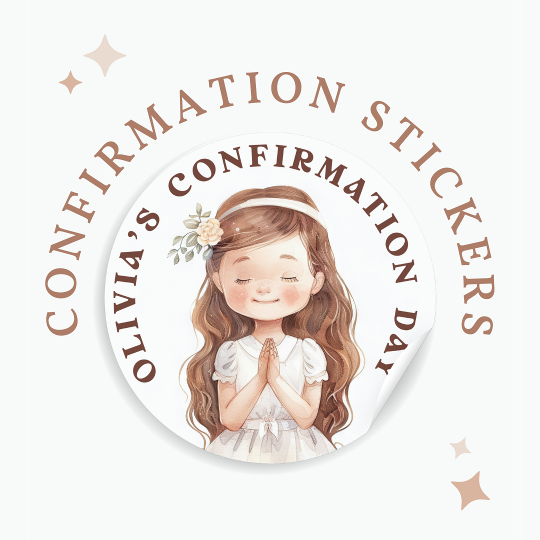 Personalised Confirmation Stickers - Brown Hair Girl with Floral Crown - Stickers - Printarelle