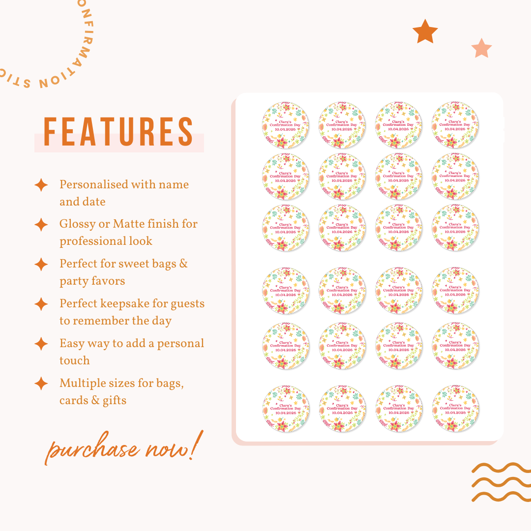 Personalised Confirmation Stickers - Colorful Floral - Stickers - Printarelle