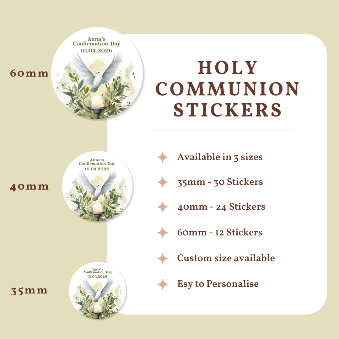 Personalised Confirmation Stickers - Dove & Chalice - Stickers - Printarelle