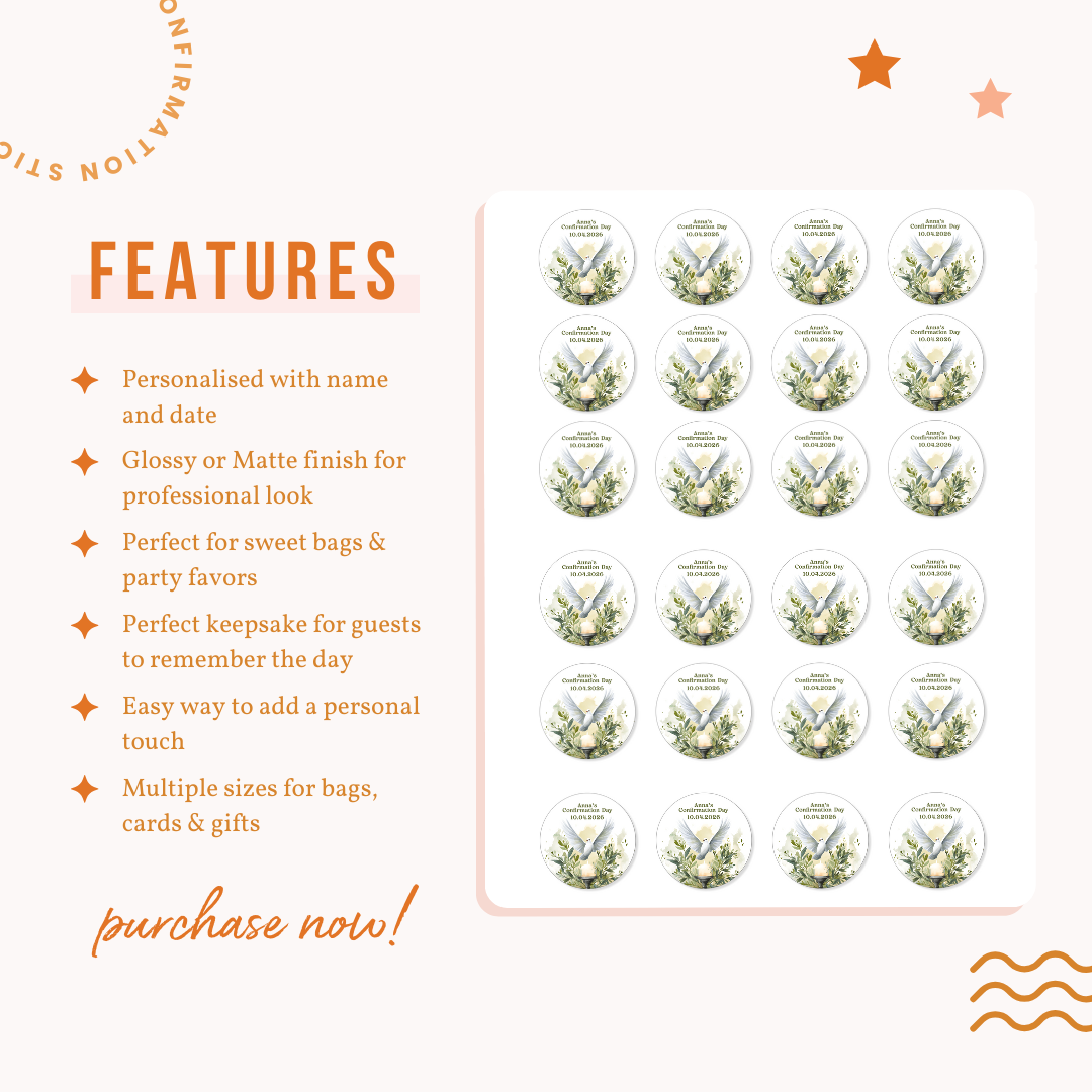 Personalised Confirmation Stickers - Dove & Chalice - Stickers - Printarelle