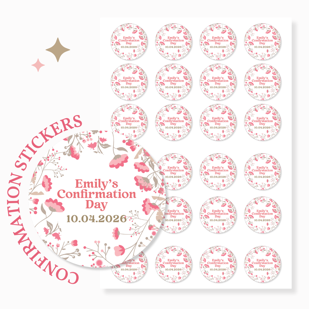 Personalised Confirmation Stickers - Floral - Stickers - Printarelle