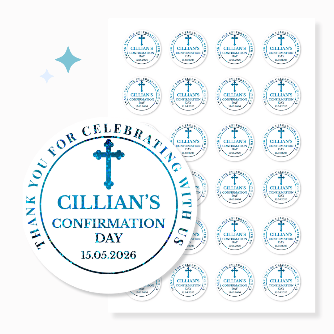 Personalised Confirmation Stickers for Boys | Thank You Favours - Stickers - Printarelle