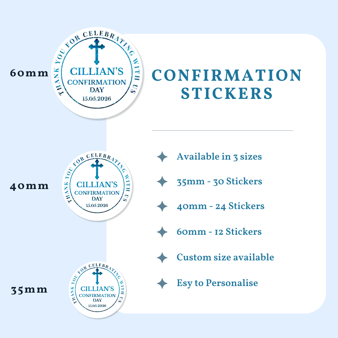 Personalised Confirmation Stickers for Boys | Thank You Favours - Stickers - Printarelle