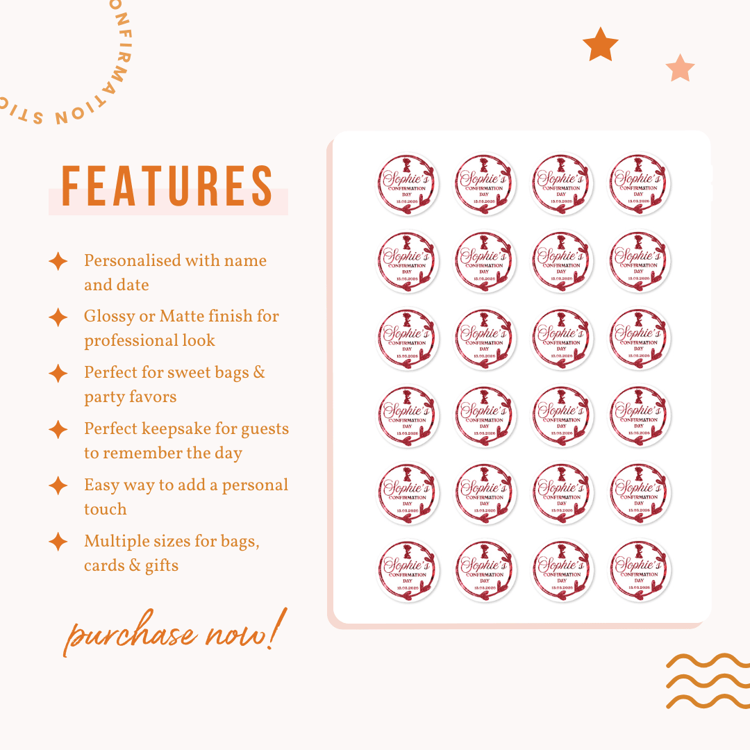 Personalised Confirmation Stickers for Girls | Party Keepsakes - Stickers - Printarelle