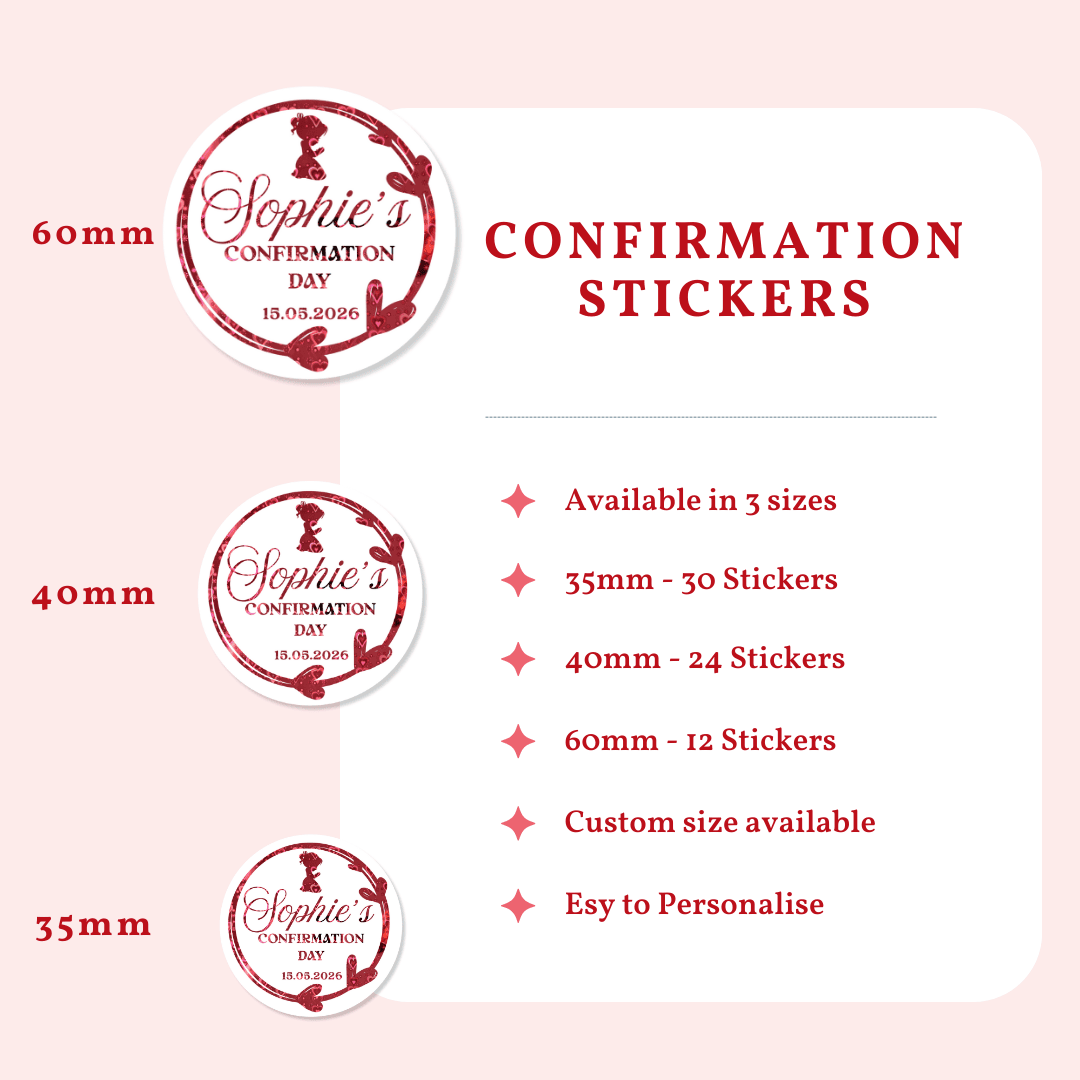 Personalised Confirmation Stickers for Girls | Party Keepsakes - Stickers - Printarelle
