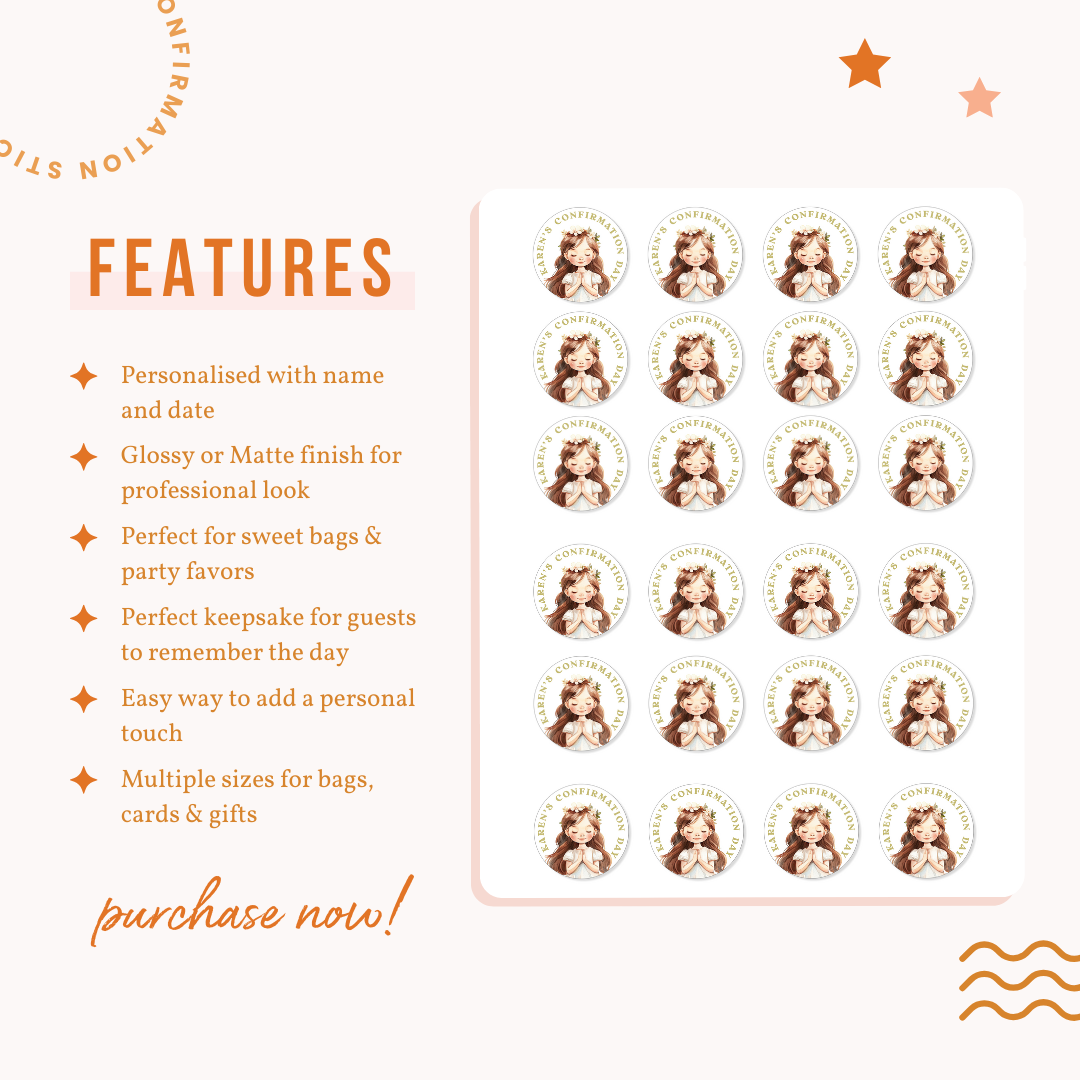 Personalised Confirmation Stickers - Girl Floral Crown (Alternative) - Stickers - Printarelle