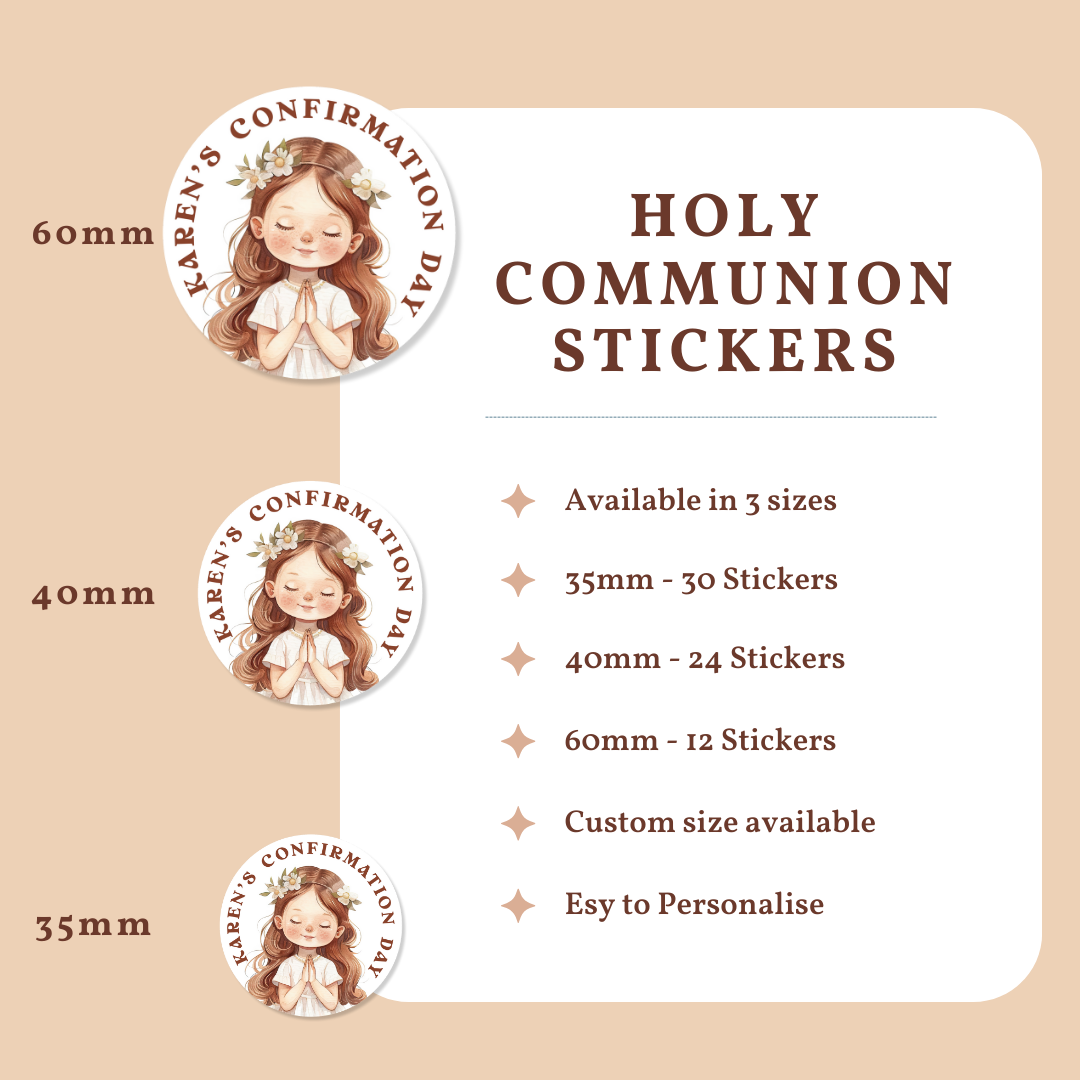 Personalised Confirmation Stickers - Girl with Floral Crown - Stickers - Printarelle