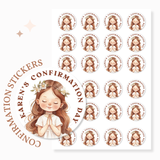 Personalised Confirmation Stickers - Girl with Floral Crown - Stickers - Printarelle