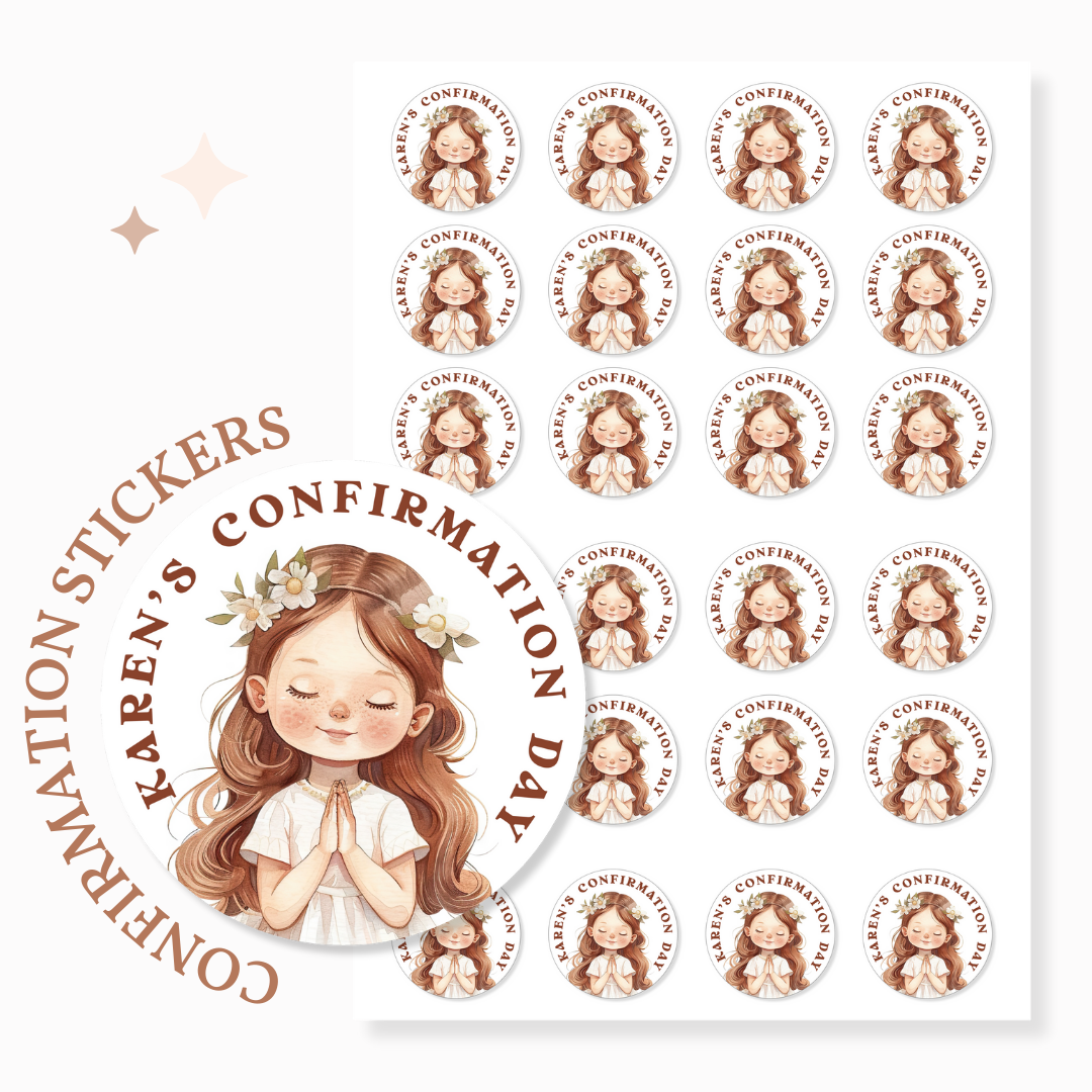 Personalised Confirmation Stickers - Girl with Floral Crown - Stickers - Printarelle