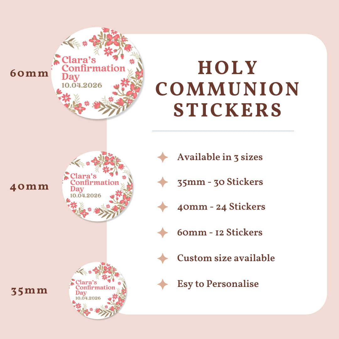 Personalised Confirmation Stickers - Pink Floral - Stickers - Printarelle