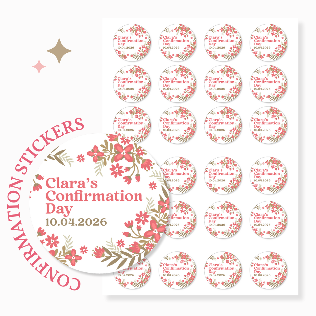 Personalised Confirmation Stickers - Pink Floral - Stickers - Printarelle
