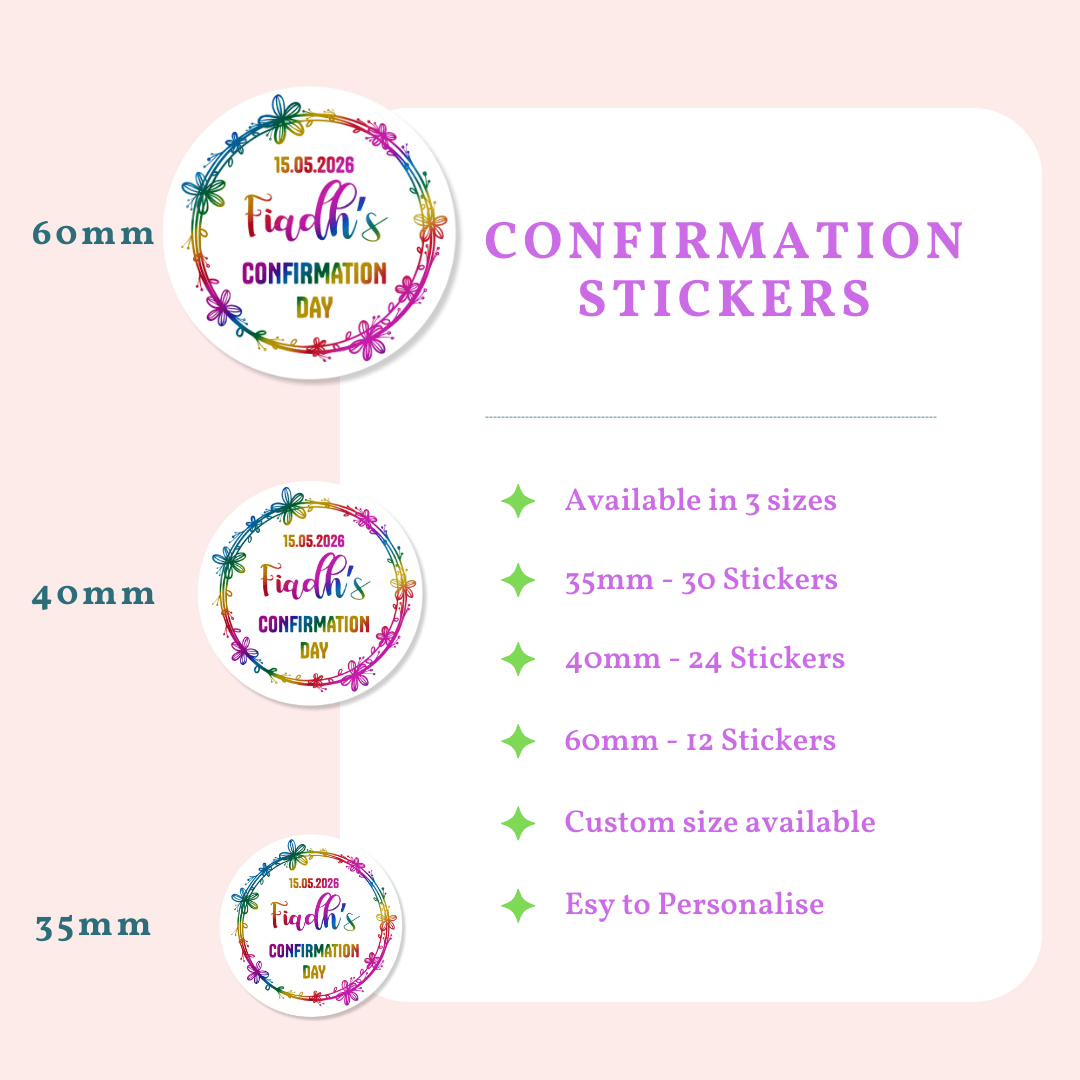 Personalised Confirmation Stickers | Rainbow Floral Design - Stickers - Printarelle