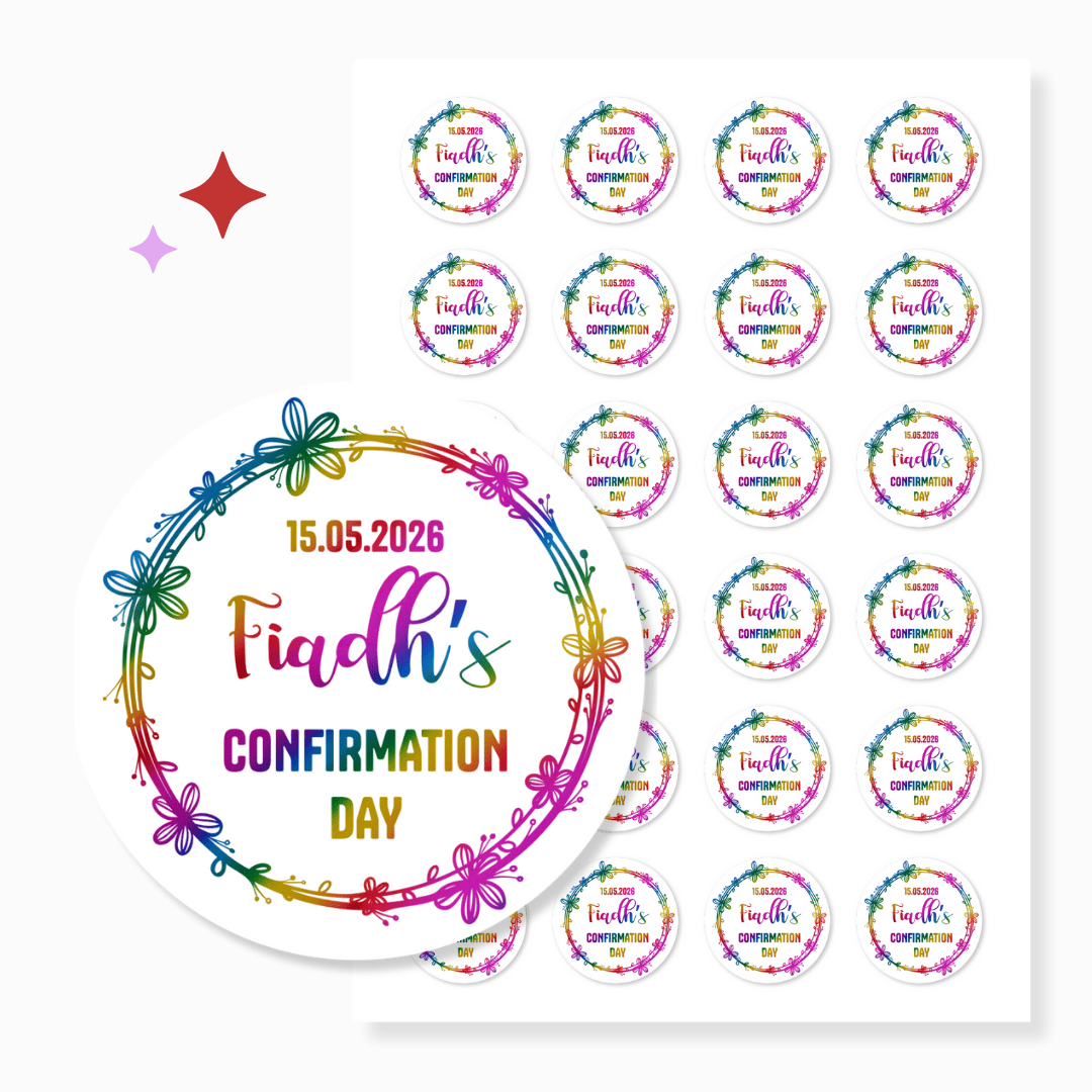 Personalised Confirmation Stickers | Rainbow Floral Design - Stickers - Printarelle
