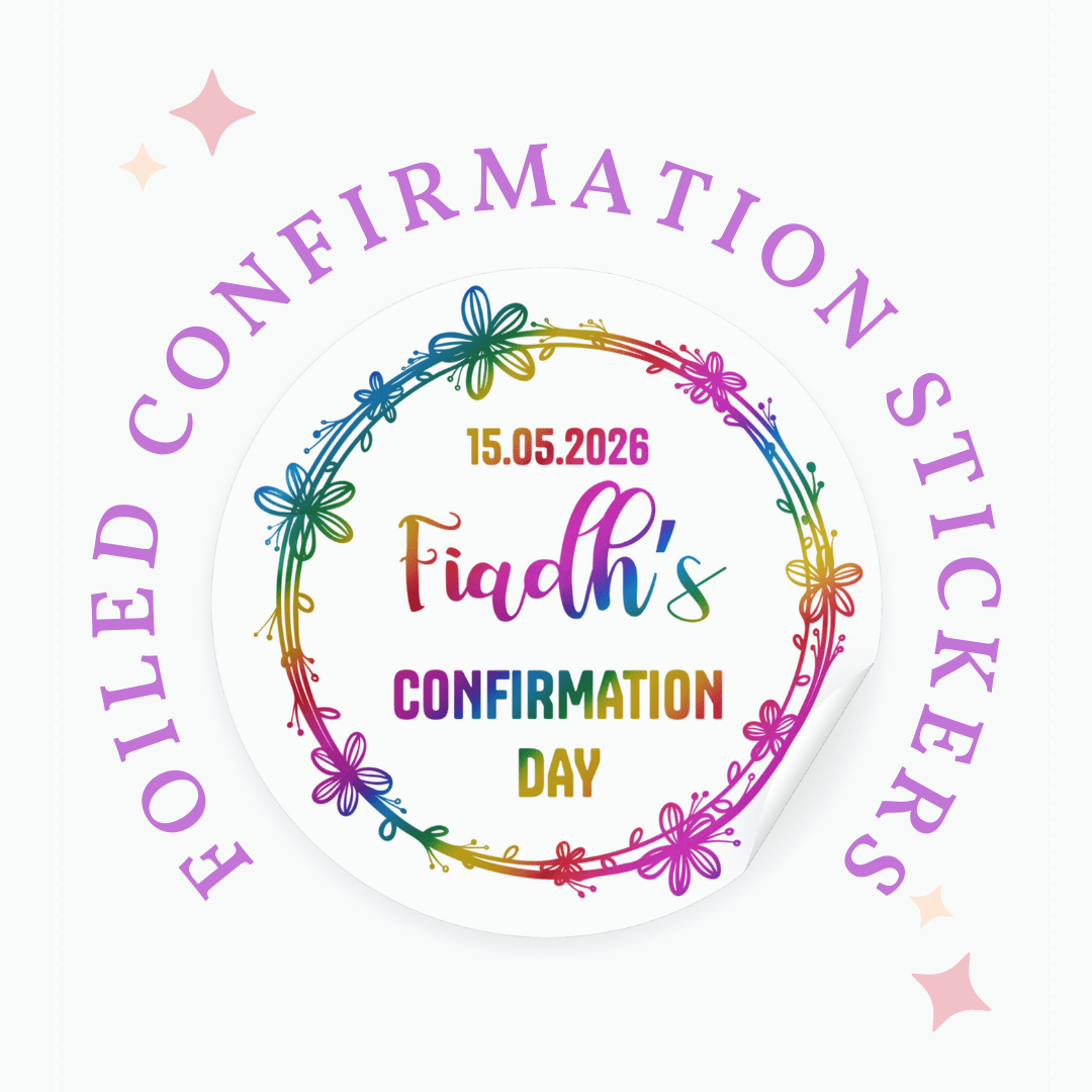 Personalised Confirmation Stickers | Rainbow Floral Design - Stickers - Printarelle