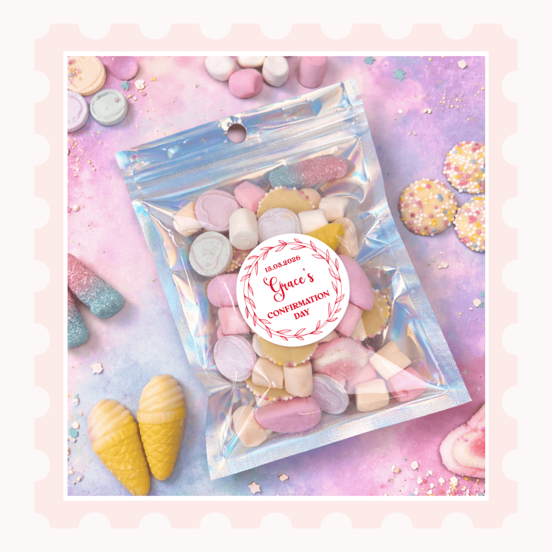 Personalised Confirmation Stickers | Red Floral Wreath Design - Stickers - Printarelle