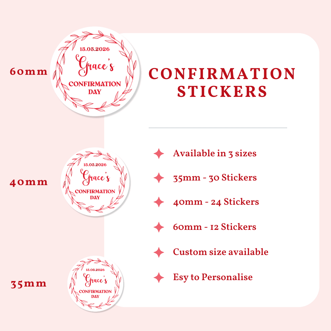 Personalised Confirmation Stickers | Red Floral Wreath Design - Stickers - Printarelle