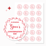 Personalised Confirmation Stickers | Red Floral Wreath Design - Stickers - Printarelle