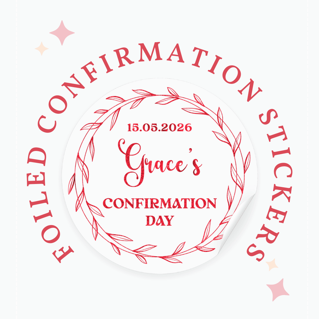 Personalised Confirmation Stickers | Red Floral Wreath Design - Stickers - Printarelle