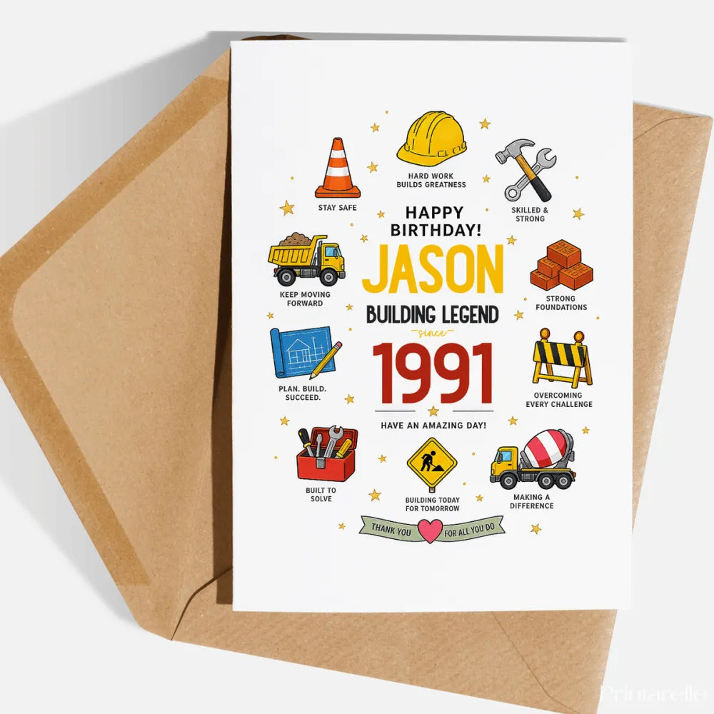 Personalised Construction Worker Birthday Card - birthday card, construction worker, personalised construction worker,