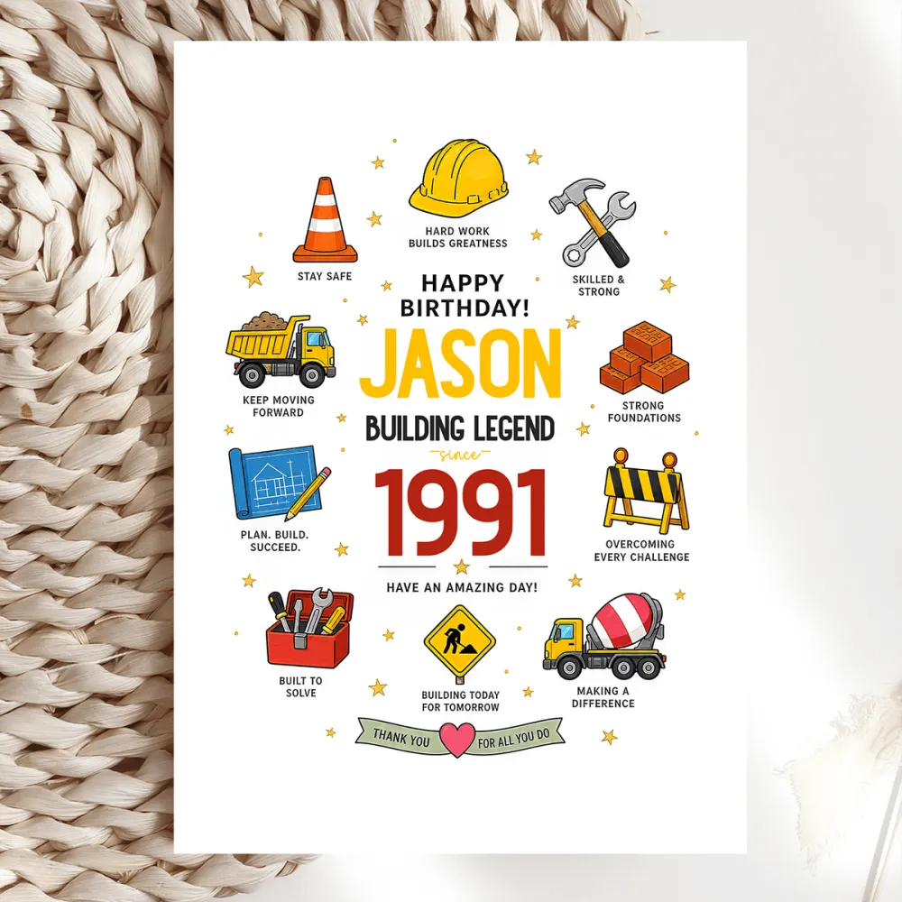 Personalised Construction Worker Birthday Card - birthday card, construction worker, personalised construction worker,