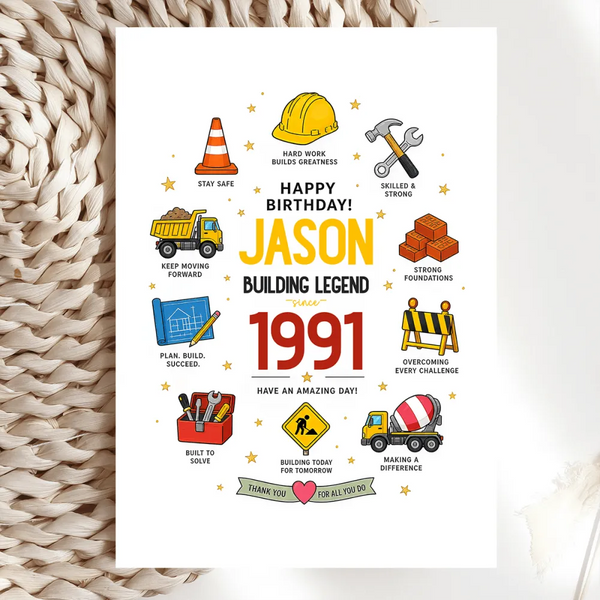 Personalised Construction Worker Birthday Card - birthday card, construction worker, personalised construction worker,