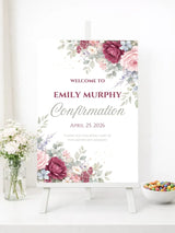 Personalised Corner Floral Confirmation Welcome Sign - Party Decor - Printarelle