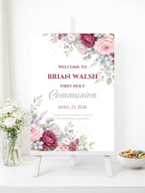 Personalised Corner Roses First Holy Communion Welcome Sign - Party Decor - Printarelle