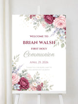 Personalised Corner Roses First Holy Communion Welcome Sign - Party Decor - Printarelle
